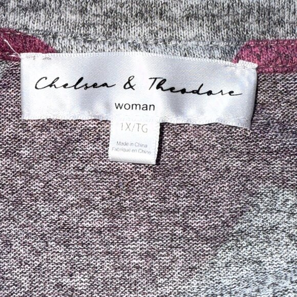 Chelsea & Theodore Gray & Pink Heart Print Long Sleeve Top Womens Size 1X - Picture 4 of 5